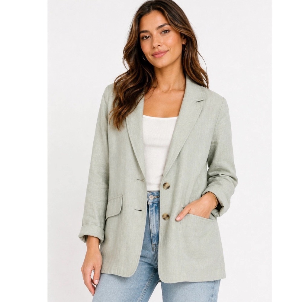 Madewell Larsen Blazer Sage Green Linen Blend Relaxed Fit Jacket Womens Medium